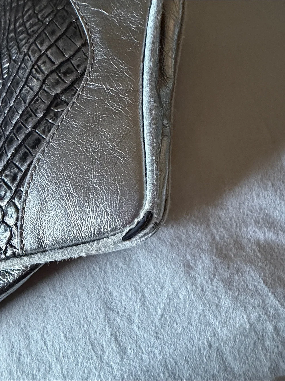 RIPANI Silver Pewter Croc-Embossed Satchel with Medallion Detail
